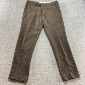 J.Crew Bowery Dress Pants Mens 33x32 Brown Herringbone Wool Cotton Blend